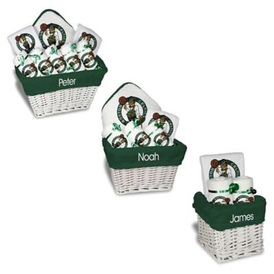 Designs by Chad and Jake NBA Personalized Boston Celtics Gift Basket in White