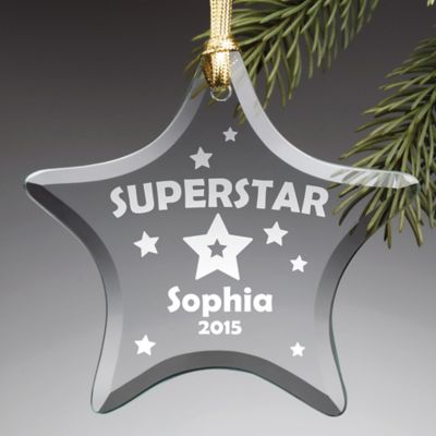 Star Shaped &quot;Superstar&quot; Glass Christmas Ornament