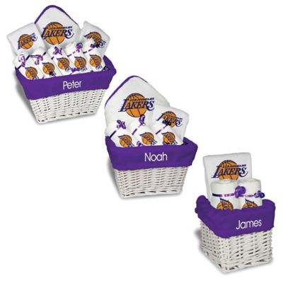 Designs by Chad and Jake NBA Personalized Los Angeles Lakers Gift Basket in White