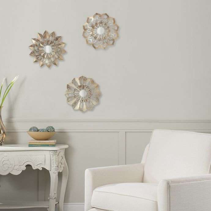 Metal Flower Wall Art In Ivory Gold Set Of 3 Bed Bath