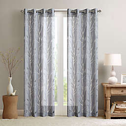 Madison Park Averil Sheer Bird 95-Inch Window Curtain Panel in Grey (Single)