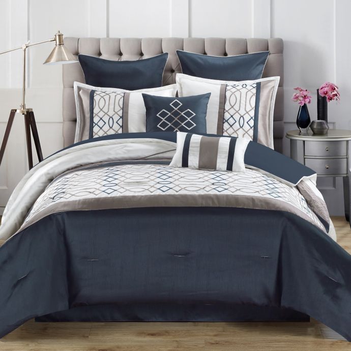 Tempo 8 Piece Comforter Set In Steel Blue Bed Bath Beyond