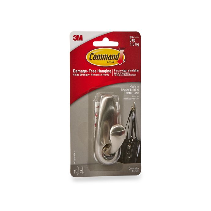 3M Command™ Medium Adhesive Mount Metal Hook in Brushed Nickel Bed