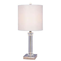 Fangio Lighting Crystal Table Lamp in Polished Nickel with Silver Fabric Drum Shade