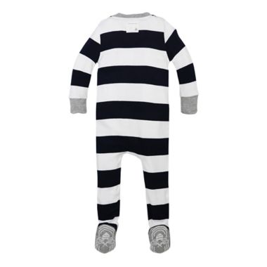 Burt's Bees Baby&reg; Size 18M Rugby Stripe Organic Cotton Footed Pajama in Navy. View a larger version of this product image.