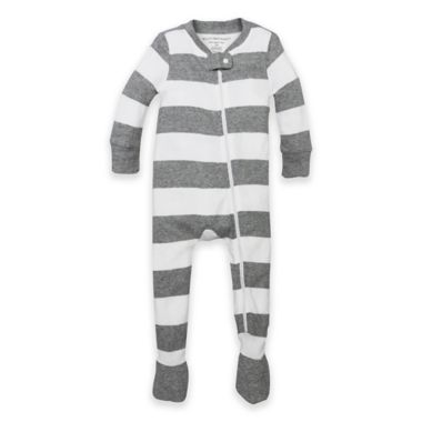 Burt's Bees Baby&reg; Size 12M Rugby Stripe Organic Cotton Footed Pajama in Grey. View a larger version of this product image.