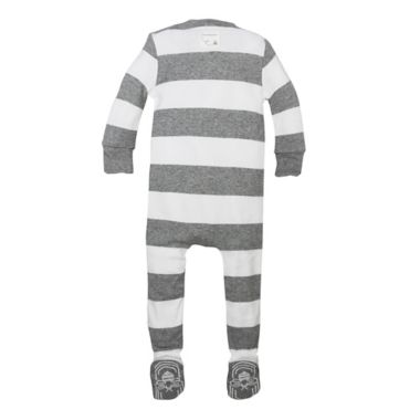 Burt's Bees Baby&reg; Size 12M Rugby Stripe Organic Cotton Footed Pajama in Grey. View a larger version of this product image.