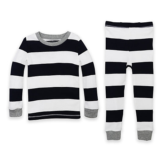 Alternate image 1 for Burt's Bees Baby® 2-Piece Rugby Stripe Organic Cotton Pajama Set in Navy
