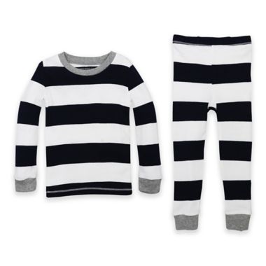 Burt's Bees Baby&reg; Size 4T 2-Piece Rugby Stripe Organic Cotton Pajama Set in Navy. View a larger version of this product image.