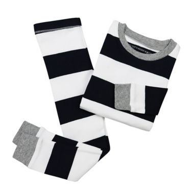 Burt's Bees Baby&reg; Size 2T 2-Piece Rugby Stripe Organic Cotton Pajama Set in Navy. View a larger version of this product image.