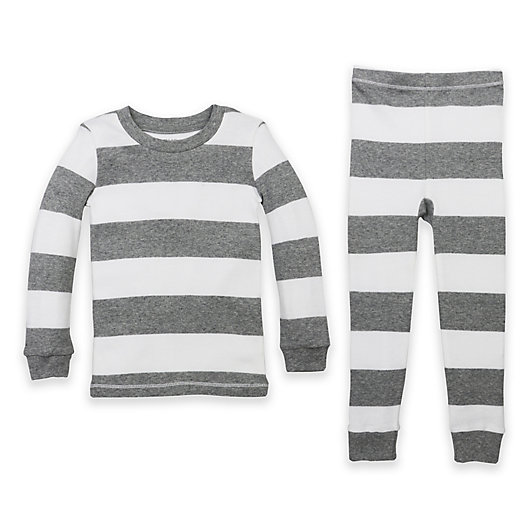 Alternate image 1 for Burt's Bees Baby® Rugby Stripe Organic Cotton 2-Piece Pajama Set in Grey