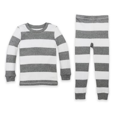Burt's Bees Baby&reg; Size 18M Rugby Stripe Organic Cotton 2-Piece Pajama Set in Grey. View a larger version of this product image.