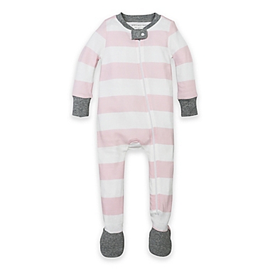 Burt&#39;s Bees Baby&reg; Size 12M Organic Cotton Rugby Stripe Footed Pajama in Pink. View a larger version of this product image.