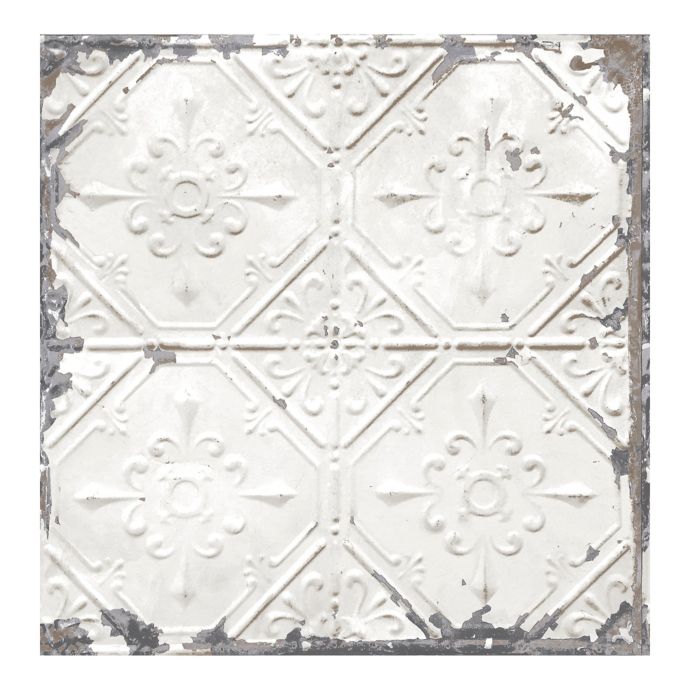 Tin Ceiling Distressed Tile Wallpaper In White Bed Bath