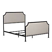 Pulaski Upholstered Metal Queen Bed with Tack Accent Border in Cream/Black