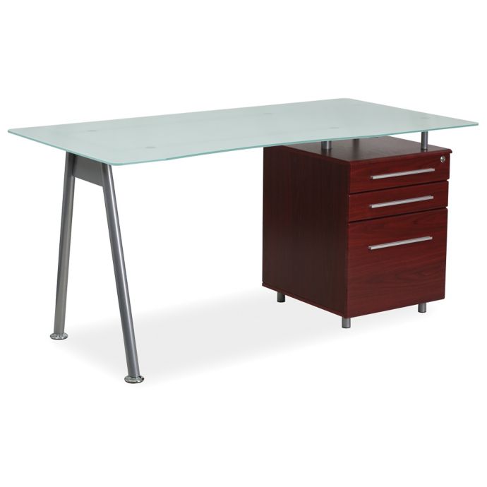 Flash Furniture Frosted Glass Computer Desk With Mahogany Three