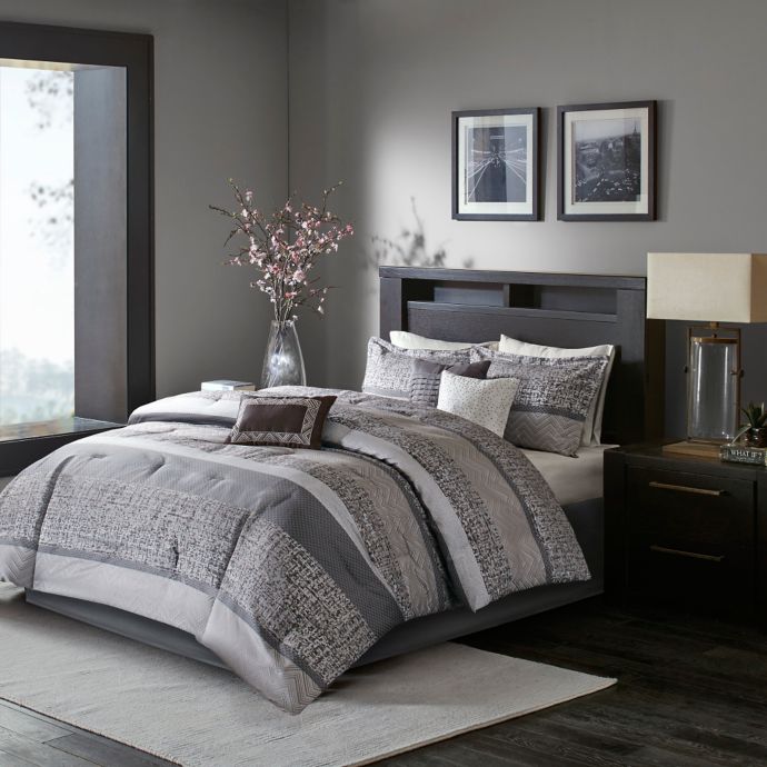 Madison Park Rhapsody 7 Piece Woven Jacquard Comforter Set In Grey