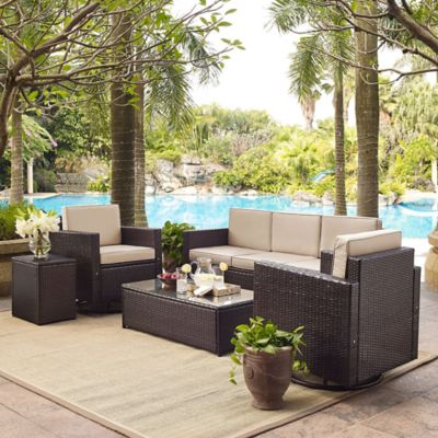 Crosley Palm Harbor 5-Piece Outdoor Resin Wicker Conversation Set with Cushions