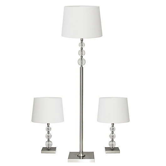 Adesso Olivia 3 Piece Lamp Set In Steel, Floor And Table Lamp Sets Grey