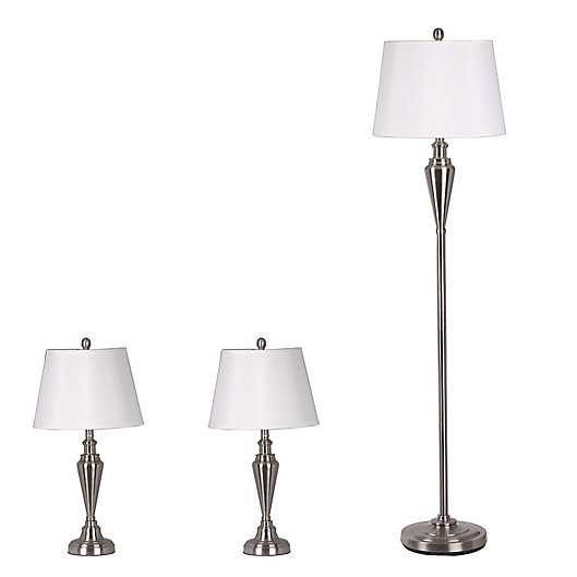 Alternate image 1 for Adesso® Glendale 3-Piece Lamp Set in Brushed Steel with Linen Shades