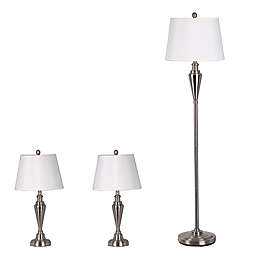Adesso® Glendale 3-Piece Lamp Set in Brushed Steel with Linen Shades