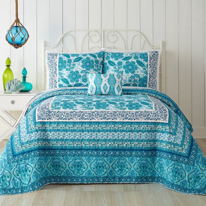 Jessica Simpson Aqua Flora Quilt in Blue | Bed Bath & Beyond