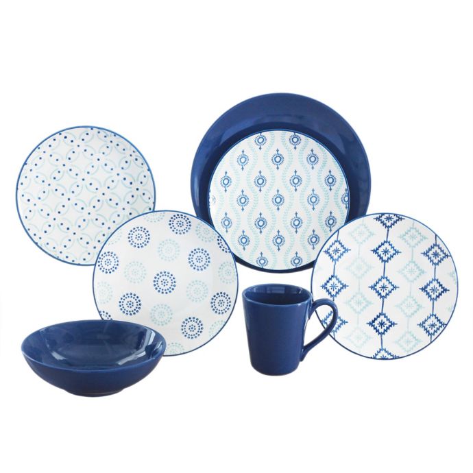 Baum Ikat Kaleidoscope16Piece Dinnerware Set in Blue Bed Bath and