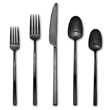 Artisanal Kitchen Supply&reg; Edge 20-Piece Flatware Set in Black Satin. View a larger version of this product image.