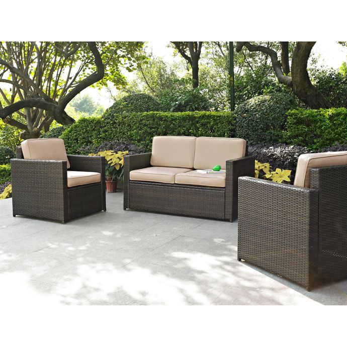 Crosley Palm Harbor 3 Piece Outdoor Wicker Seating Set Bed Bath