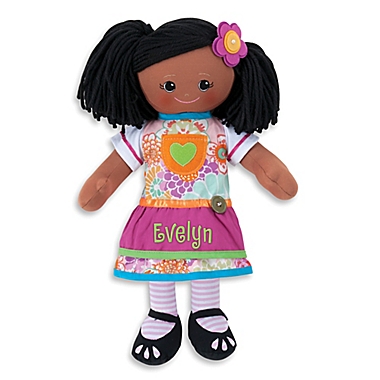 Brown Skin Personalized Rag Doll with Colorful Print Dress. View a larger version of this product image.