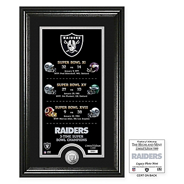 NFL Las Vegas Raiders Limited Edition Super Bowl Legacy Framed Wall Art with Bronze Team Coin. View a larger version of this product image.