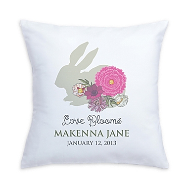 &quot;Love Blooms&quot; Bunny and Flowers Pillow in Pink/White. View a larger version of this product image.