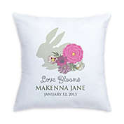 "Love Blooms" Bunny and Flowers Pillow in Pink/White