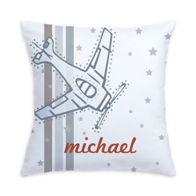 Vintage Airplane Pillow in Grey/White