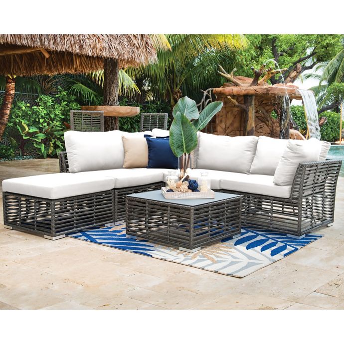 Panama Jack Graphite 6 Piece Outdoor Sectional Set In Grey Bed