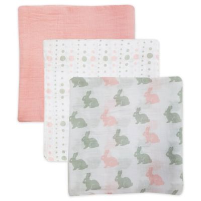 Londen uitlijning Vooroordeel Rose & Blu™ 3-Pack Soft and Breathable Bunny Muslin Swaddle Blankets in  Pink | buybuy BABY