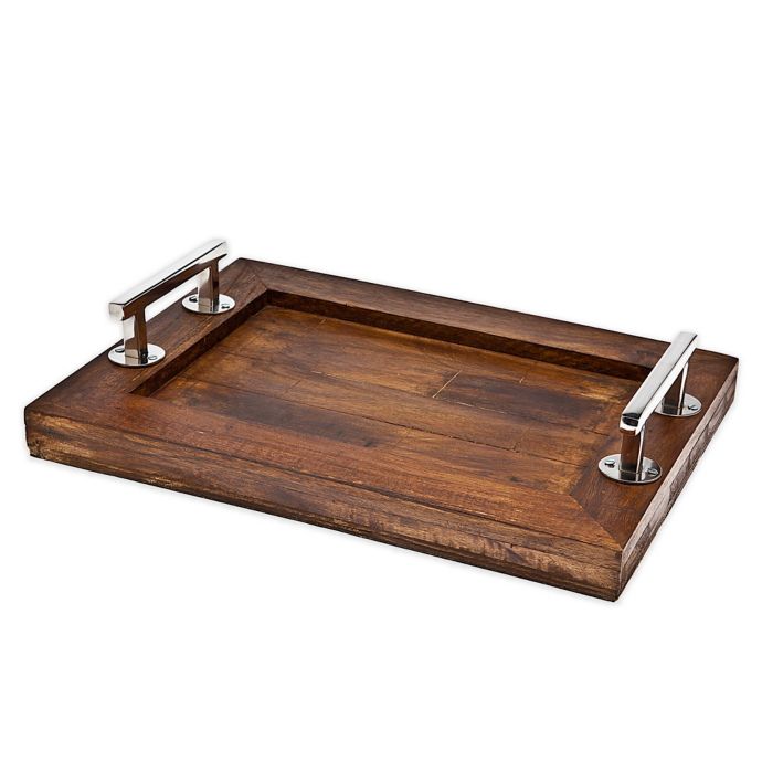 Godinger Wood Rectangular Serving Tray with Stainless Steel Handles Bed Bath and Beyond Canada