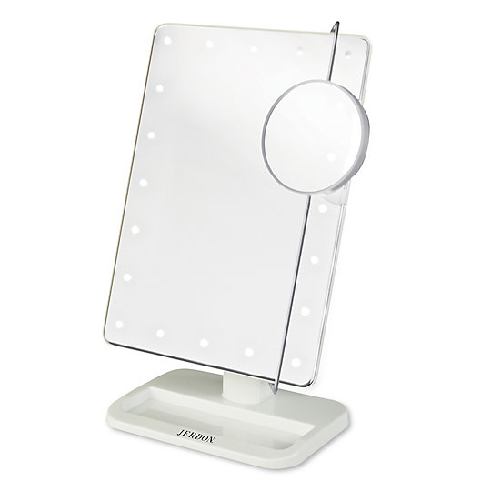 Alternate image 1 for Jerdon® 1x/10x Portable LED Tabletop Mirror in White