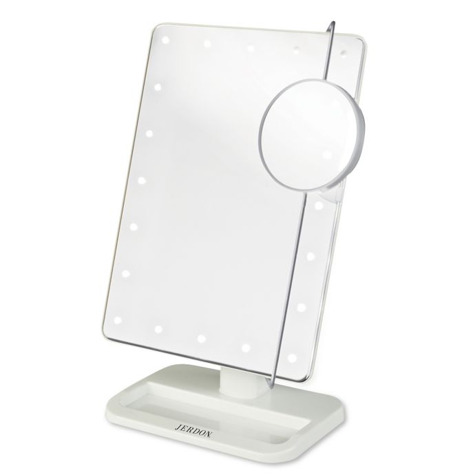 Jerdon® 1x/10x Portable LED Tabletop Mirror in White Bed Bath and