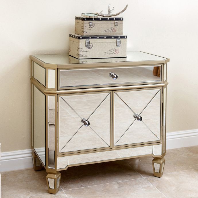 Abbyson Living Alexis Mirrored Console Cabinet In Silver Bed
