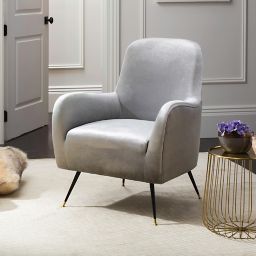 Safavieh Noelle Velvet Retro Mid-Century Accent Chair in Light Grey