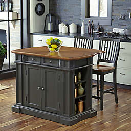 Home Styles Americana 3-Piece Kitchen Island with Stools in Grey