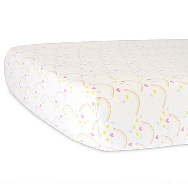 Hello Spud Organic Cotton Jersey Rainbows Fitted Crib Sheet in Yellow. View a larger version of this product image.