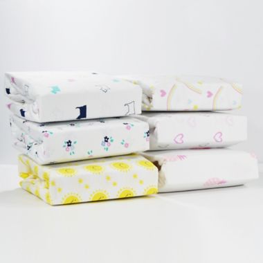 Hello Spud Organic Cotton Jersey Rainbows Fitted Crib Sheet in Yellow. View a larger version of this product image.