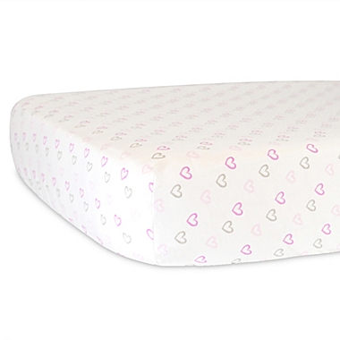 Hello Spud Organic Cotton Jersey Heart Fitted Crib Sheet in Pink. View a larger version of this product image.