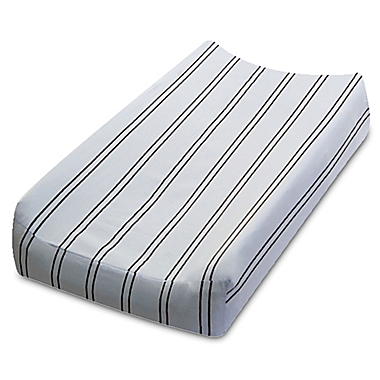 Go Mama Go Designs&reg; Striped Changing Pad Cover in Blue/Chocolate. View a larger version of this product image.