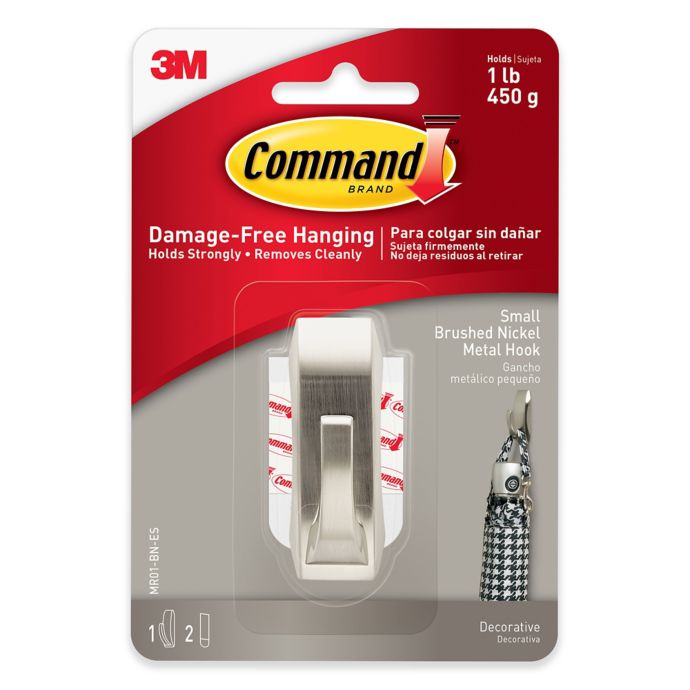 3M Command™ Damage-Free Hanging Small Wall Hook in Brushed Nickel | Bed ...