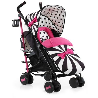 black and pink pram