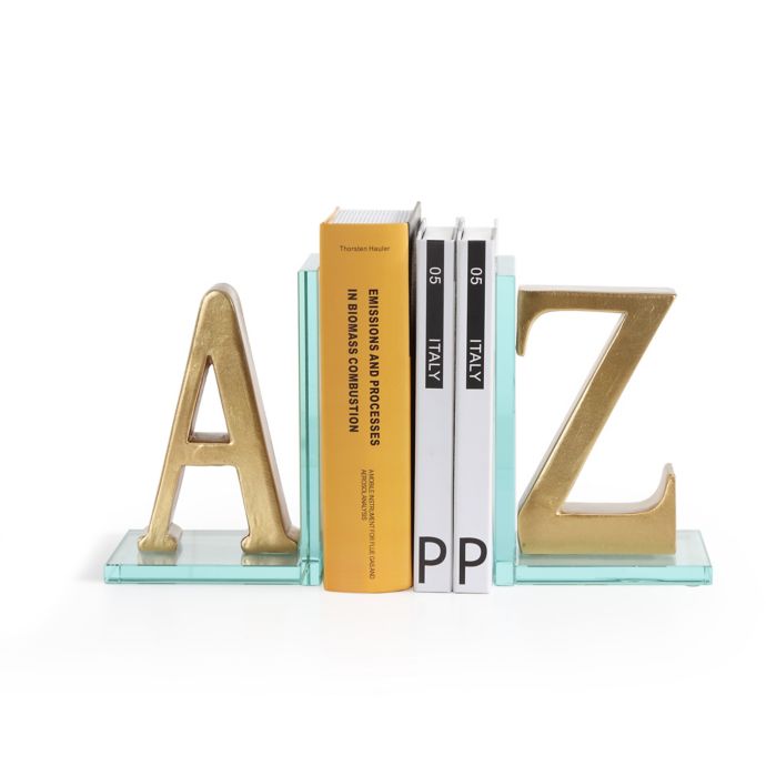 Danya B. AtoZ Glass Bookend Set in Gold Bed Bath & Beyond