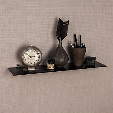 Danya B.&trade; Smoke Glass Floating Shelf with Chrome Brackets in Black. View a larger version of this product image.